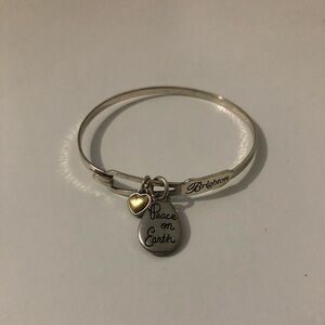 Brighton Peace On Earth Hammered Silver Bangle Bracelet Heart Bird Peace Charms